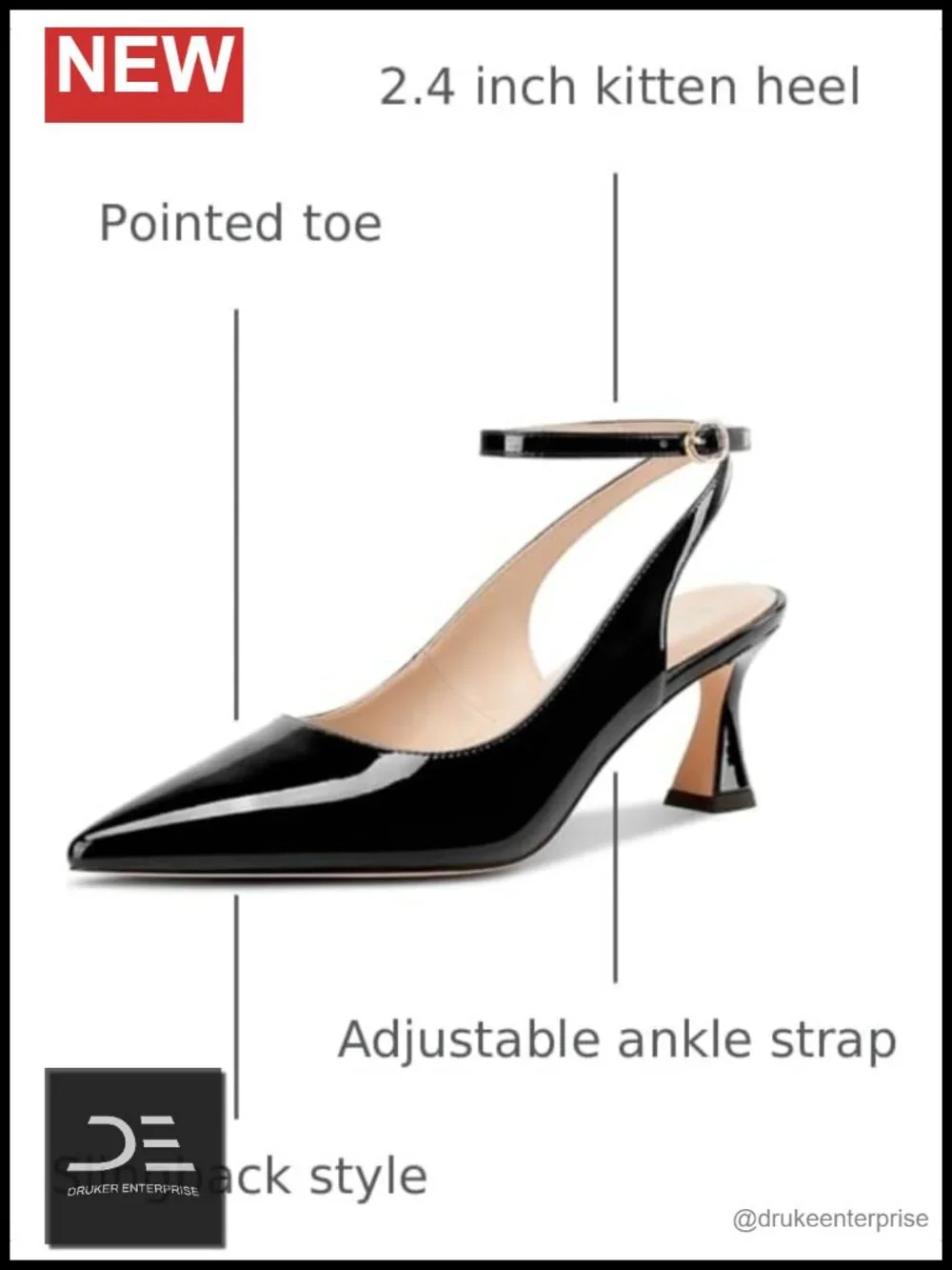 Women's Pointed Toe Ankle Strap Kitten Heels Slingback Dress Pumps 2.4